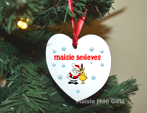 Personalised Christmas Tree Heart Metal Child Believes Decoration